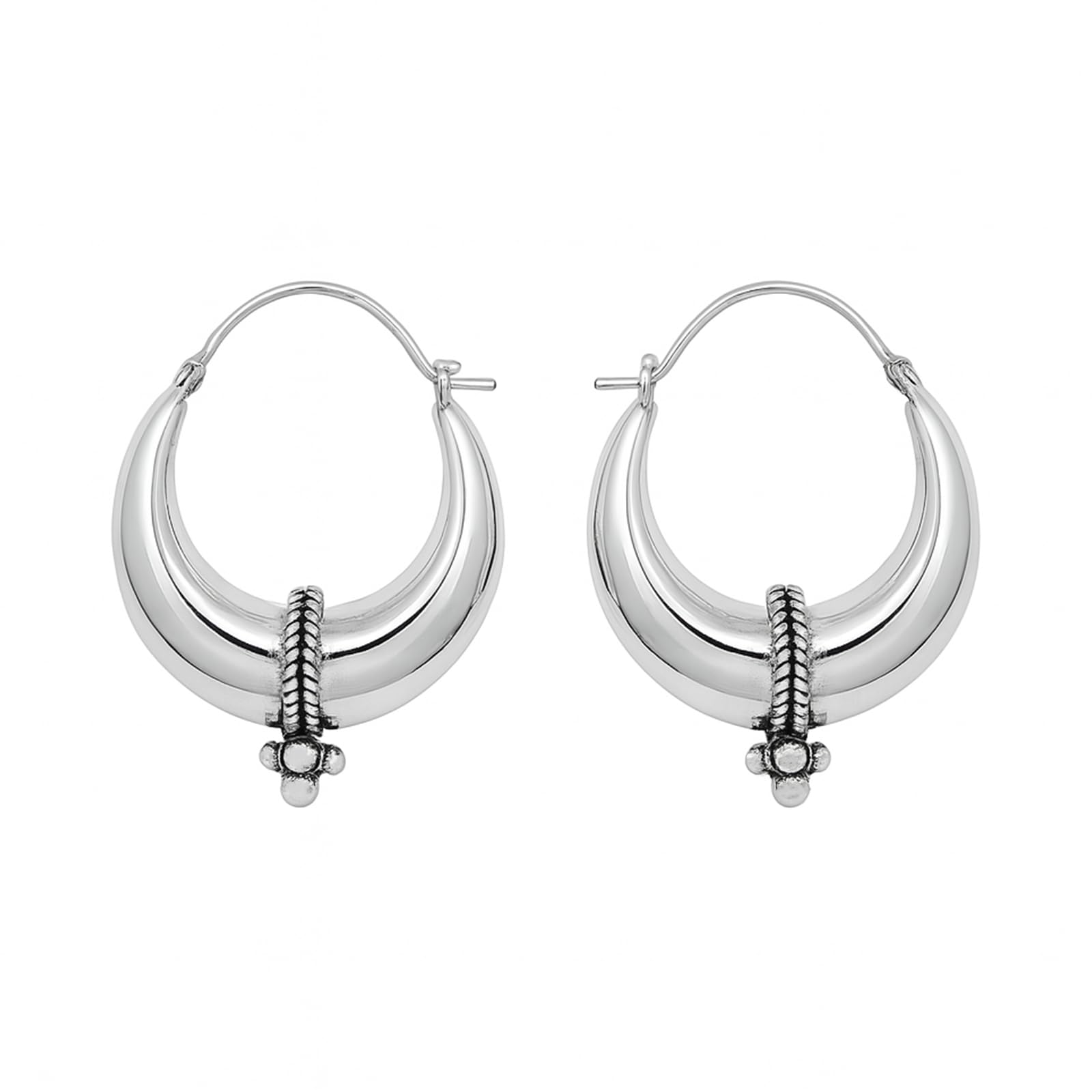 925 Sterling Silver Handmade Hoop Earrings For Women & Men Ethnic